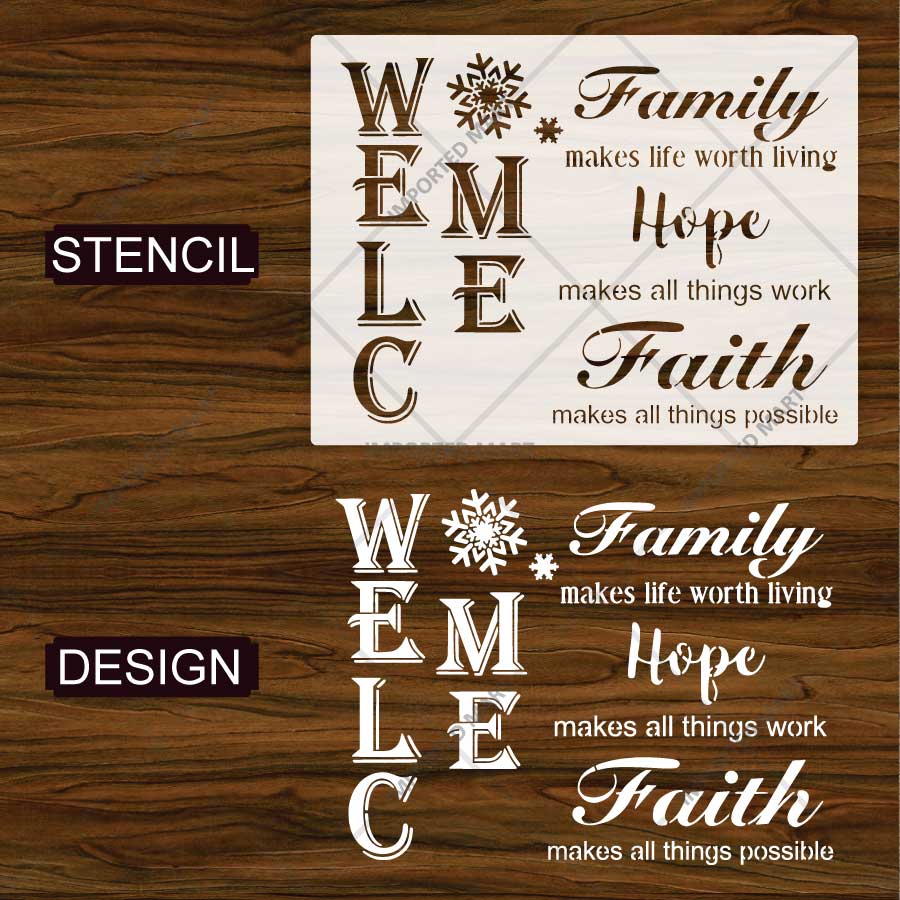 Inspirational Family Hope Faith Welcome Word Bundle Stencil for Wall, Wood & Home Decor – Reusable Quote Design – ID# 24