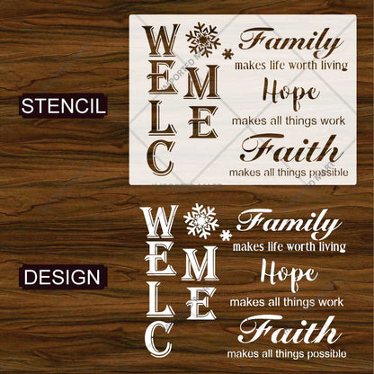 Inspirational Family Hope Faith Welcome Word Bundle Stencil for Wall, Wood & Home Decor – Reusable Quote Design – ID# 24