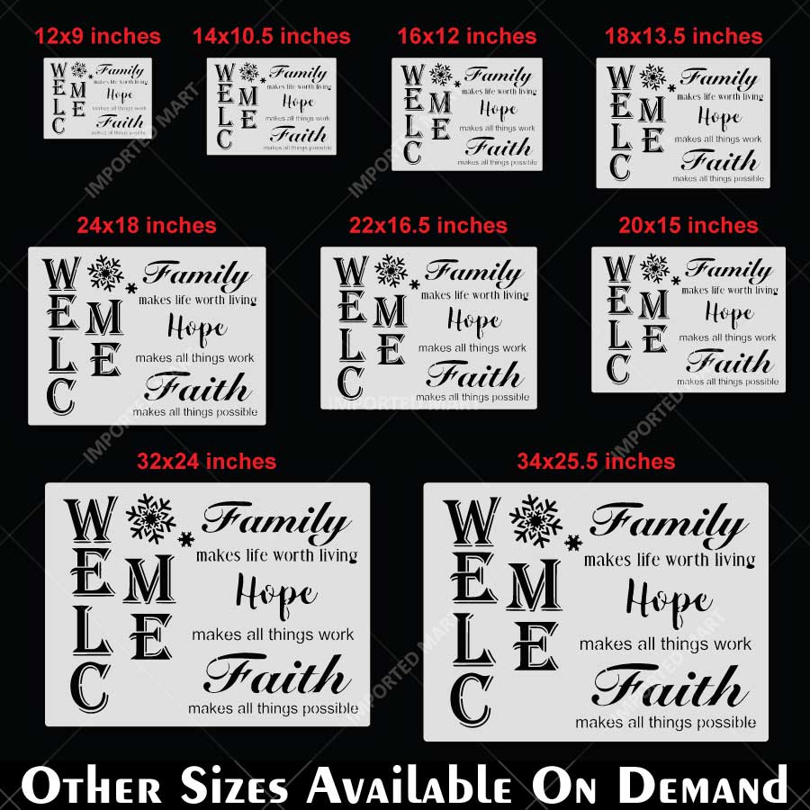Inspirational Family Hope Faith Welcome Word Bundle Stencil for Wall, Wood & Home Decor – Reusable Quote Design – ID# 24