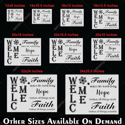Inspirational Family Hope Faith Welcome Word Bundle Stencil for Wall, Wood & Home Decor – Reusable Quote Design – ID# 24
