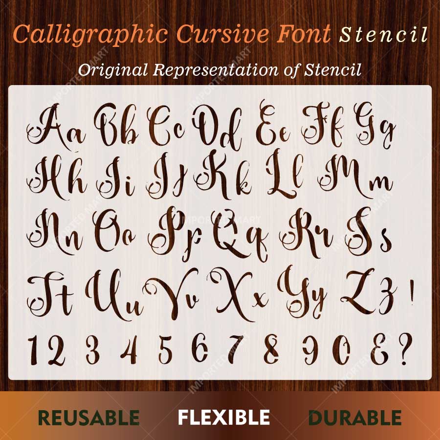 Calligraphic Cursive Alphabet Stencil Pack for Wall, Wood & Fabric Art – Elegant Script Lettering Design – ID# 784