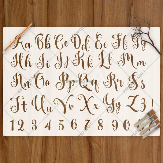 Calligraphic Cursive Alphabet Stencil Pack for Wall, Wood & Fabric Art – Elegant Script Lettering Design – ID# 784