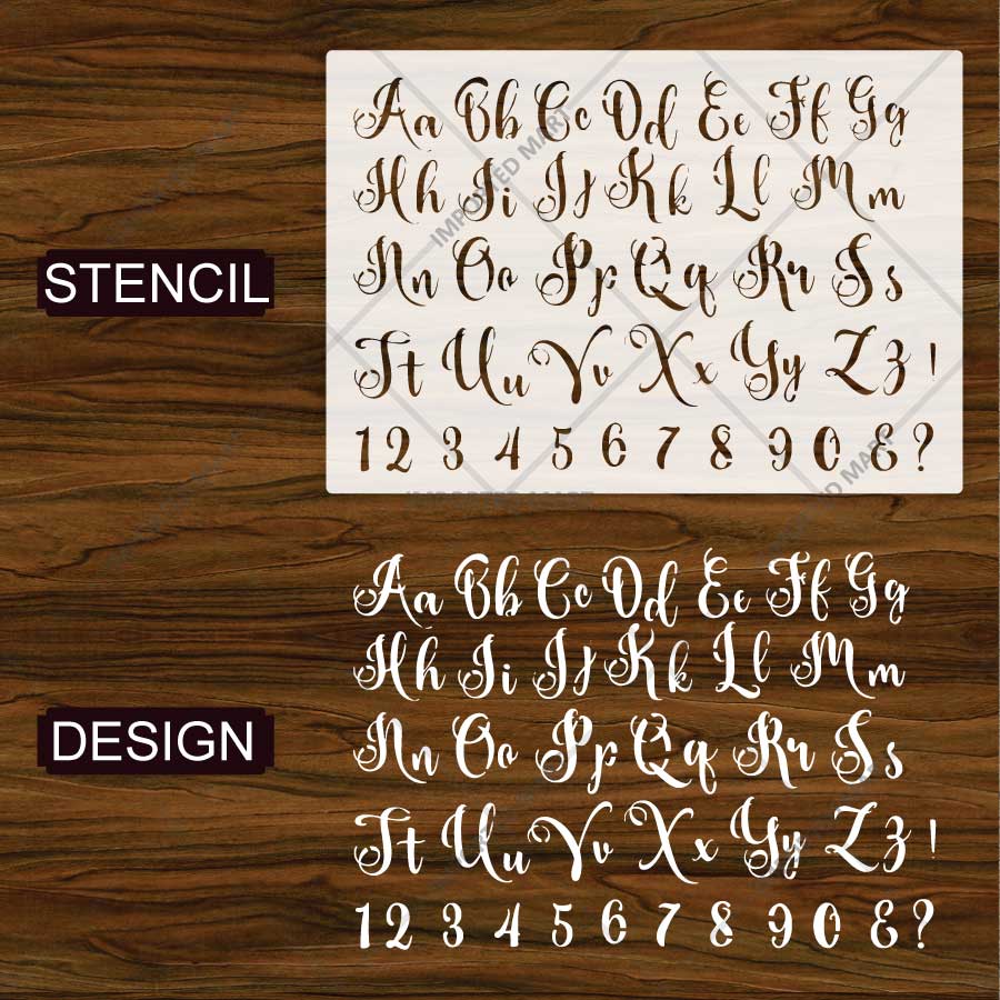 Calligraphic Cursive Alphabet Stencil Pack for Wall, Wood & Fabric Art – Elegant Script Lettering Design – ID# 784