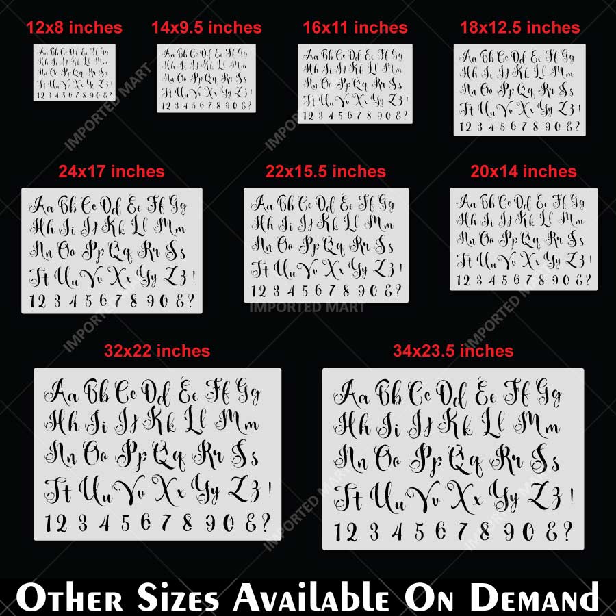 Calligraphic Cursive Alphabet Stencil Pack for Wall, Wood & Fabric Art – Elegant Script Lettering Design – ID# 784