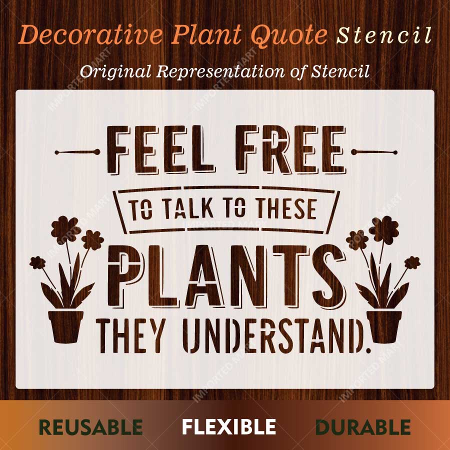 Decorative Plant Quote Stencil for Wall, Wood & Fabric Art – Feel Free Plant Typography Design – ID# 785