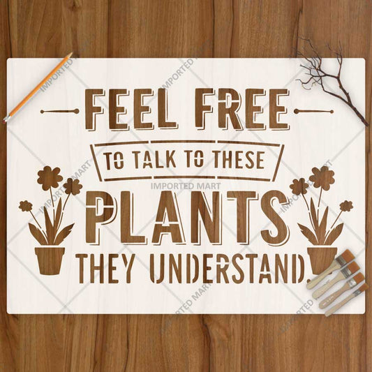 Decorative Plant Quote Stencil for Wall, Wood & Fabric Art – Feel Free Plant Typography Design – ID# 785