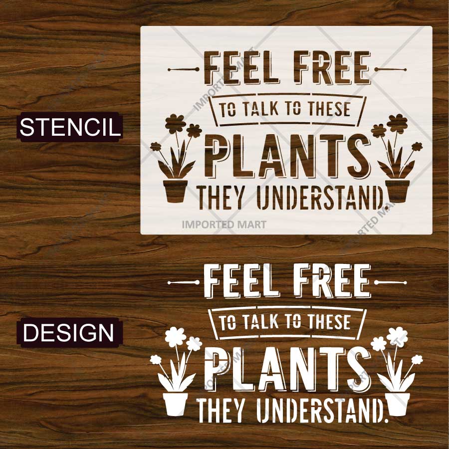 Decorative Plant Quote Stencil for Wall, Wood & Fabric Art – Feel Free Plant Typography Design – ID# 785