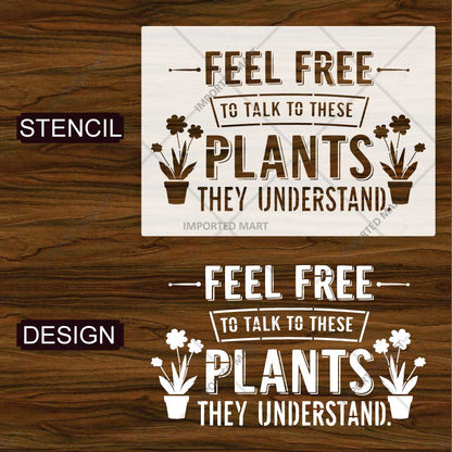 Decorative Plant Quote Stencil for Wall, Wood & Fabric Art – Feel Free Plant Typography Design – ID# 785