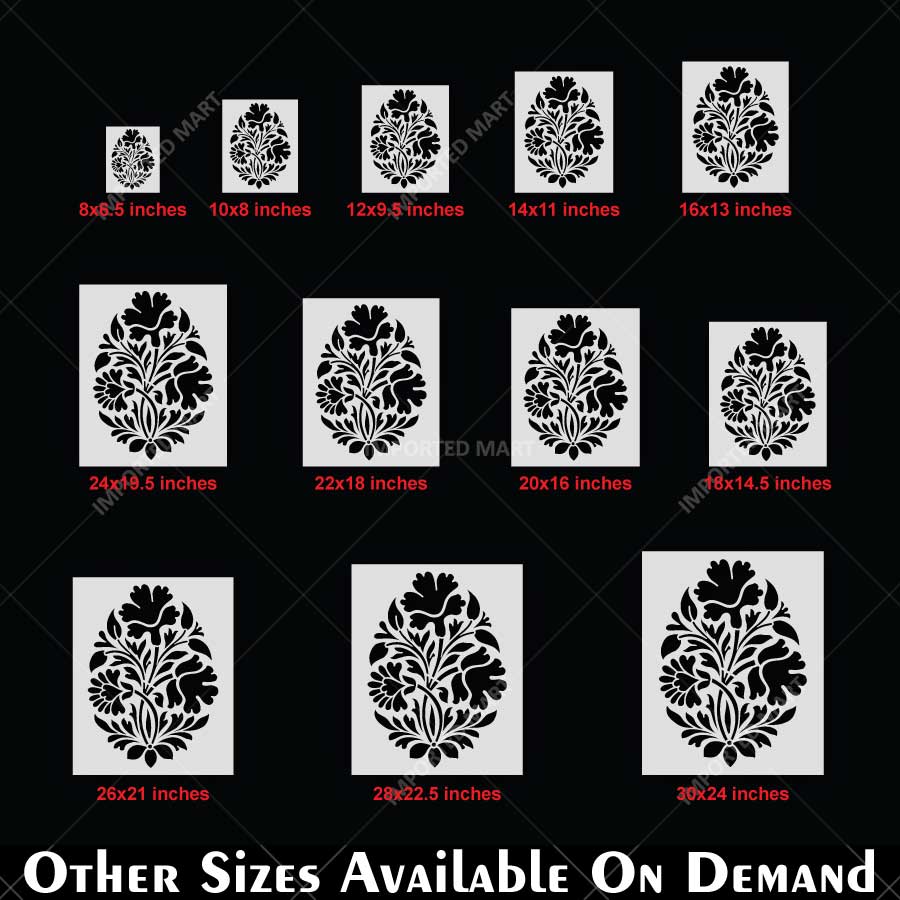 Mughal Floral Pattern Stencil for Wall, Furniture & Floor Art – Traditional Indian Botanical Design – ID# 18