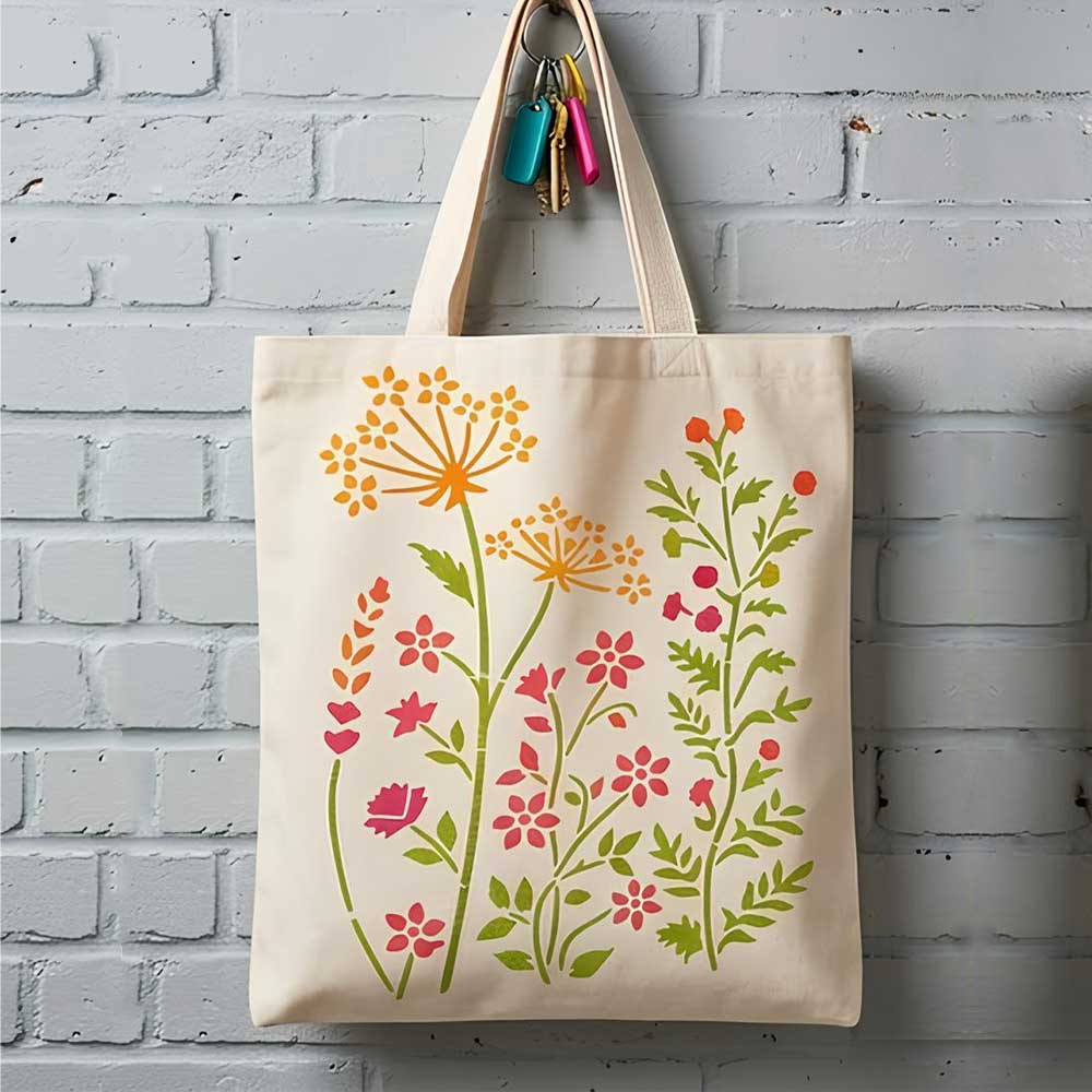 Floral Meadow Wildflower Stencil for Wall, Furniture & Fabric Art – Nature Garden Botanical Design – ID# 12