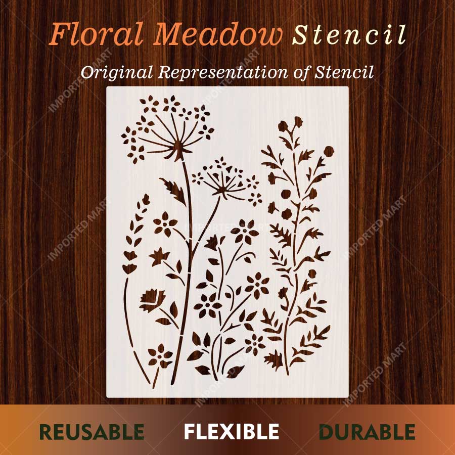 Floral Meadow Wildflower Stencil for Wall, Furniture & Fabric Art – Nature Garden Botanical Design – ID# 12