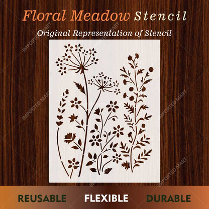 Floral Meadow Wildflower Stencil for Wall, Furniture & Fabric Art – Nature Garden Botanical Design – ID# 12