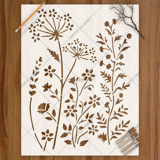 Floral Meadow Wildflower Stencil for Wall, Furniture & Fabric Art – Nature Garden Botanical Design – ID# 795