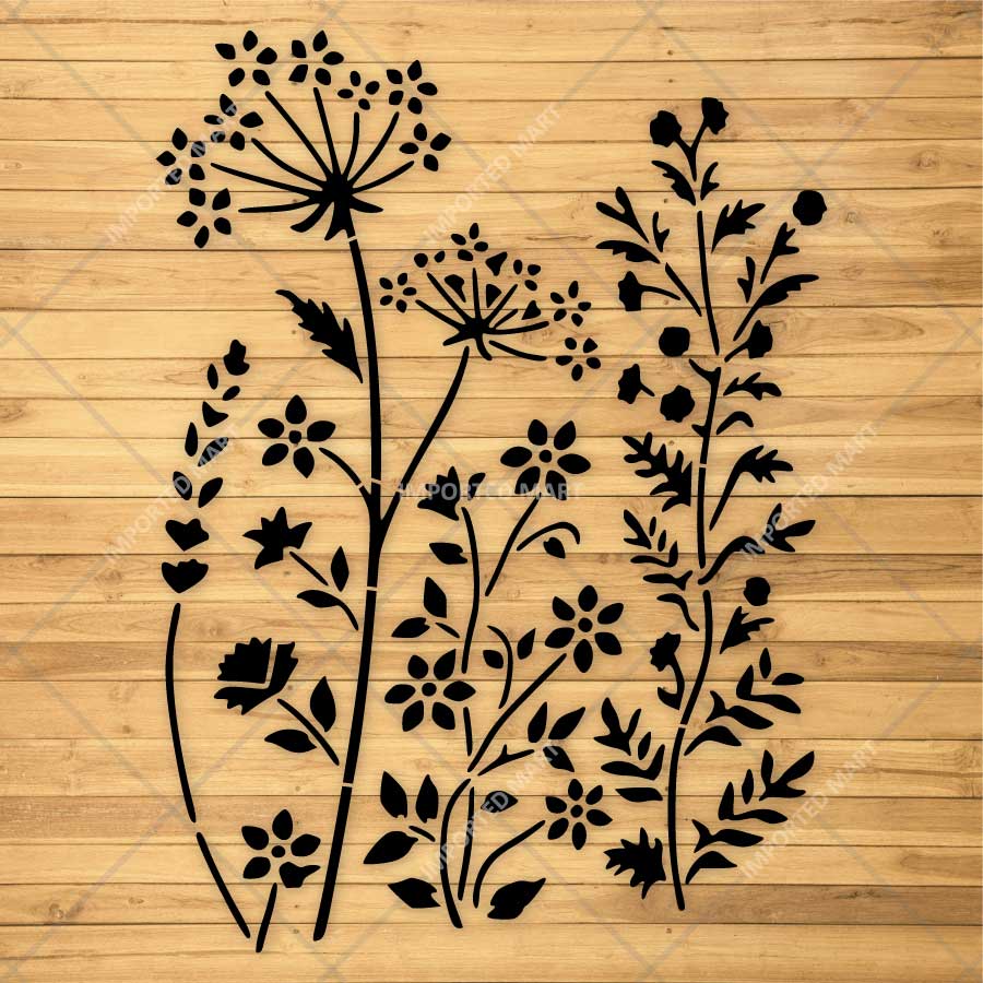 Floral Meadow Wildflower Stencil for Wall, Furniture & Fabric Art – Nature Garden Botanical Design – ID# 12