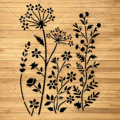 Floral Meadow Wildflower Stencil for Wall, Furniture & Fabric Art – Nature Garden Botanical Design – ID# 12