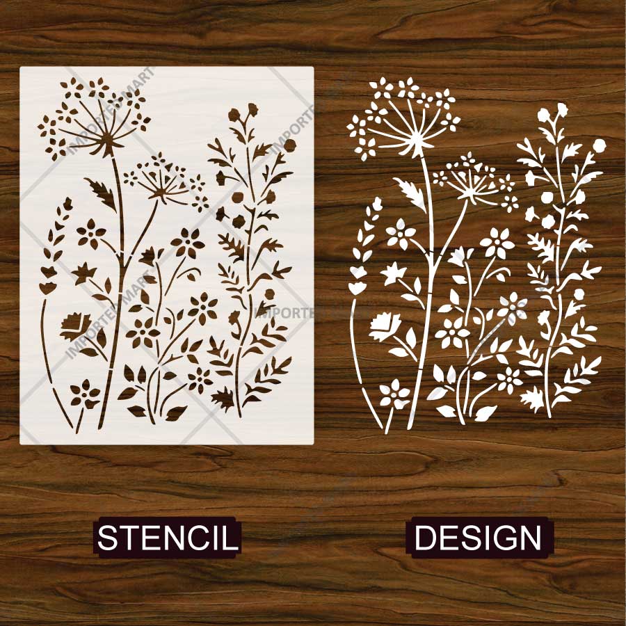 Floral Meadow Wildflower Stencil for Wall, Furniture & Fabric Art – Nature Garden Botanical Design – ID# 12