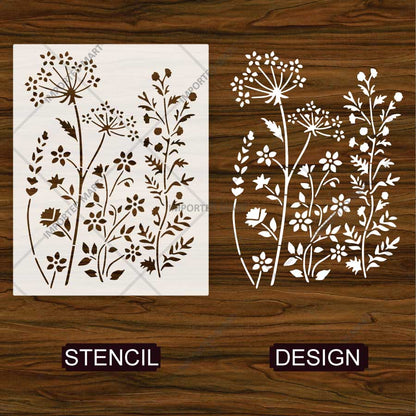 Floral Meadow Wildflower Stencil for Wall, Furniture & Fabric Art – Nature Garden Botanical Design – ID# 12