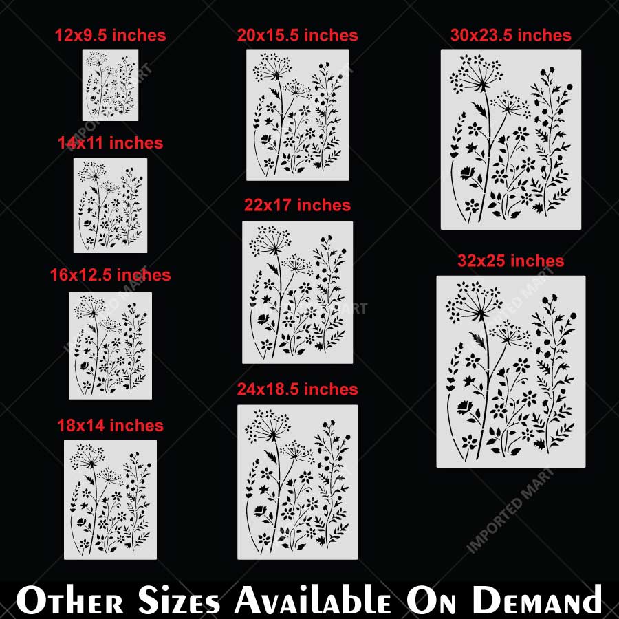 Floral Meadow Wildflower Stencil for Wall, Furniture & Fabric Art – Nature Garden Botanical Design – ID# 12