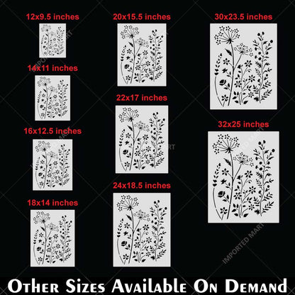 Floral Meadow Wildflower Stencil for Wall, Furniture & Fabric Art – Nature Garden Botanical Design – ID# 12