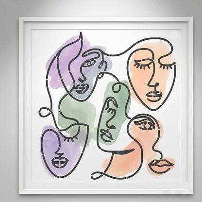 Abstract Faces Line Art Stencil for Wall, Canvas & Furniture – Modern Minimalist Face Design – ID# 11