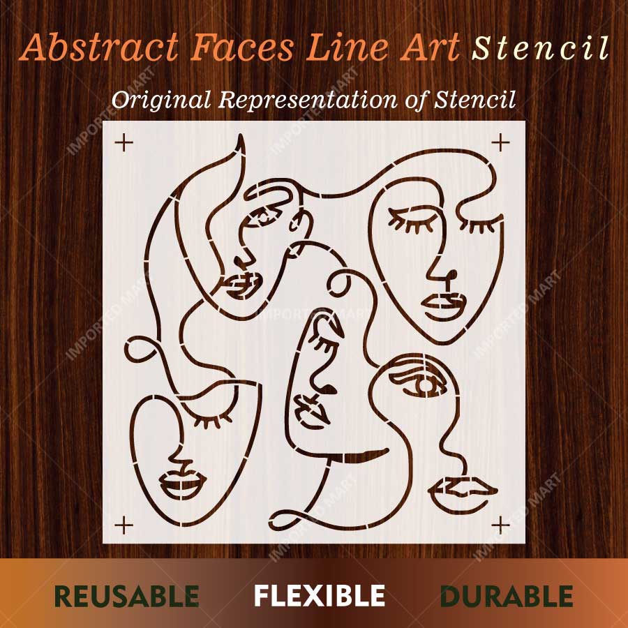 Abstract Faces Line Art Stencil for Wall, Canvas & Furniture – Modern Minimalist Face Design – ID# 11