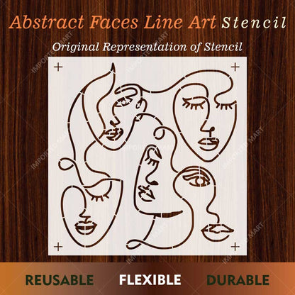 Abstract Faces Line Art Stencil for Wall, Canvas & Furniture – Modern Minimalist Face Design – ID# 11