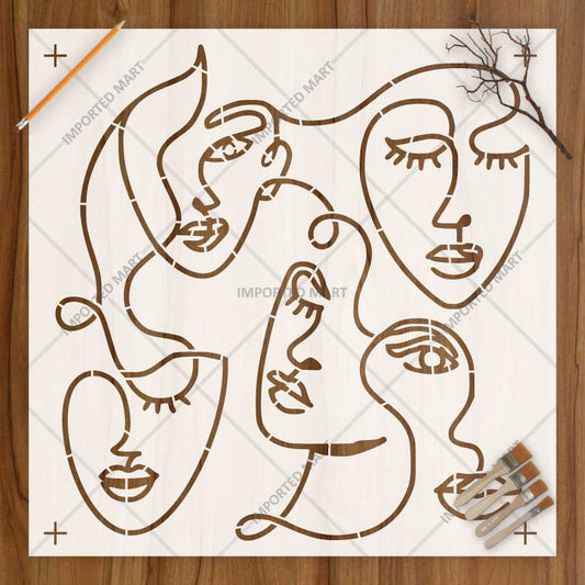 Abstract Faces Line Art Stencil for Wall, Canvas & Furniture – Modern Minimalist Face Design – ID# 781