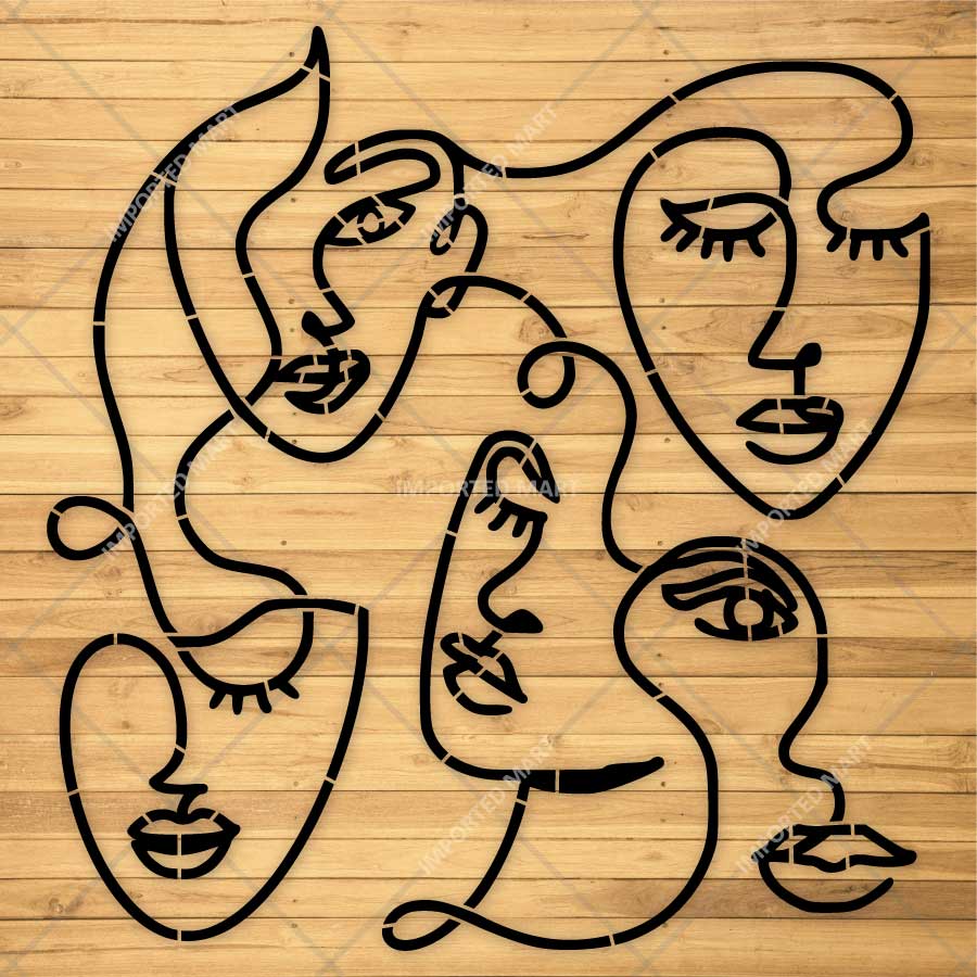 Abstract Faces Line Art Stencil for Wall, Canvas & Furniture – Modern Minimalist Face Design – ID# 11
