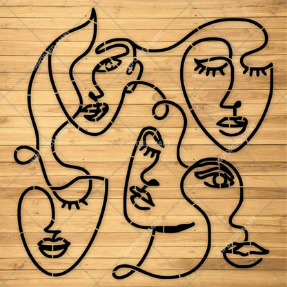 Abstract Faces Line Art Stencil for Wall, Canvas & Furniture – Modern Minimalist Face Design – ID# 11