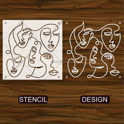 Abstract Faces Line Art Stencil for Wall, Canvas & Furniture – Modern Minimalist Face Design – ID# 11