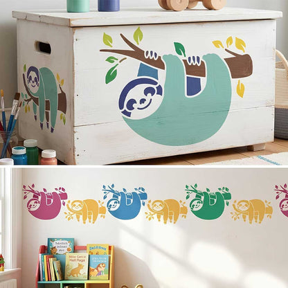 Cute Sloth Stencil for Wall, Kids Room & Furniture – Hanging Sloth Animal Design – ID# 10