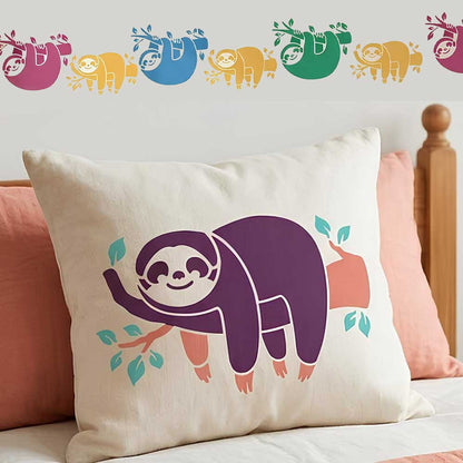 Cute Sloth Stencil for Wall, Kids Room & Furniture – Hanging Sloth Animal Design – ID# 10