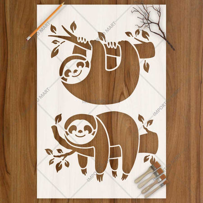 Cute Sloth Stencil for Wall, Kids Room & Furniture – Hanging Sloth Animal Design – ID# 782