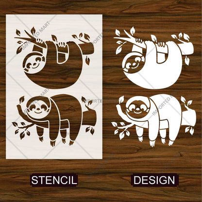 Cute Sloth Stencil for Wall, Kids Room & Furniture – Hanging Sloth Animal Design – ID# 10