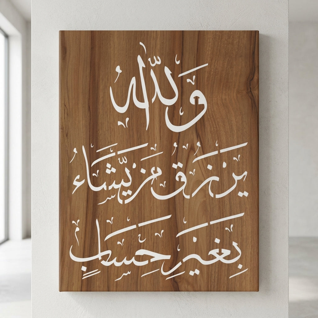 wallaho yarzuqu man yasha ( لَىِٕنْ شَكَرْتُمْ لَاَزِيْدَنَّكُمْ)Surah an-Nur 24:38 Calligraphy Islamic Reusable Stencil for Canvas and wall painting. ID #4232