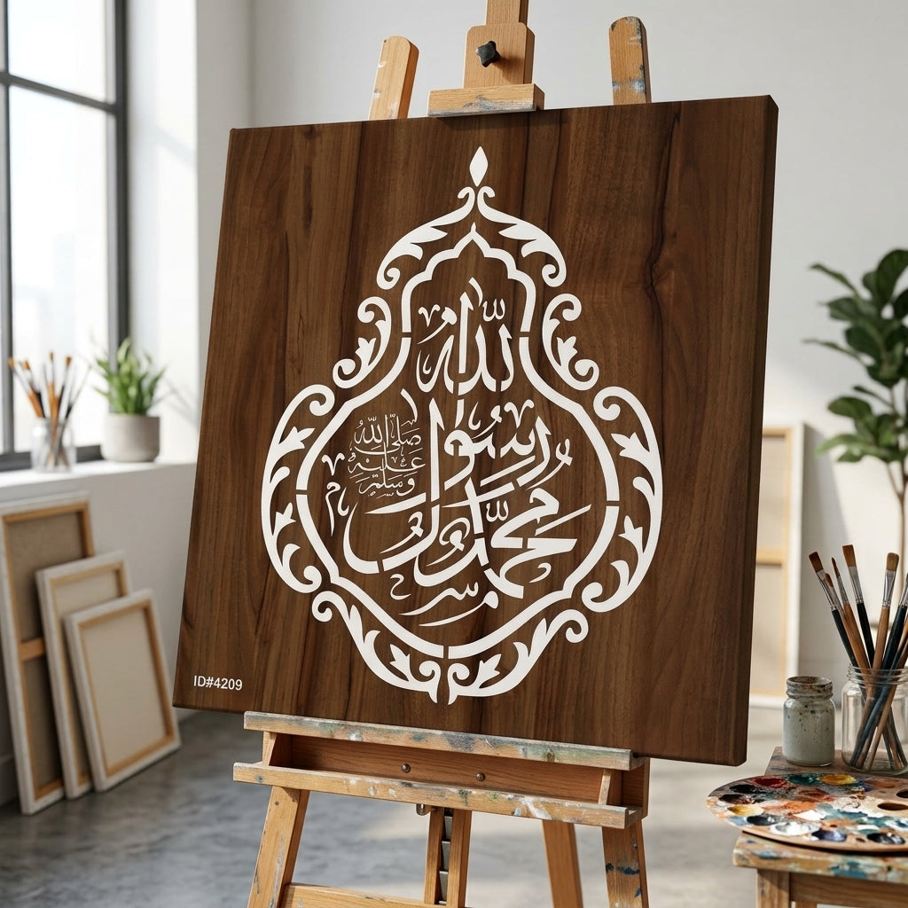 Muhammad Ur Rasool Allah Calligraphy Islamic Reusable Stencil for Canvas and wall painting.ID# 4209