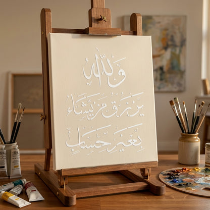 wallaho yarzuqu man yasha ( لَىِٕنْ شَكَرْتُمْ لَاَزِيْدَنَّكُمْ)Surah an-Nur 24:38 Calligraphy Islamic Reusable Stencil for Canvas and wall painting. ID #4232