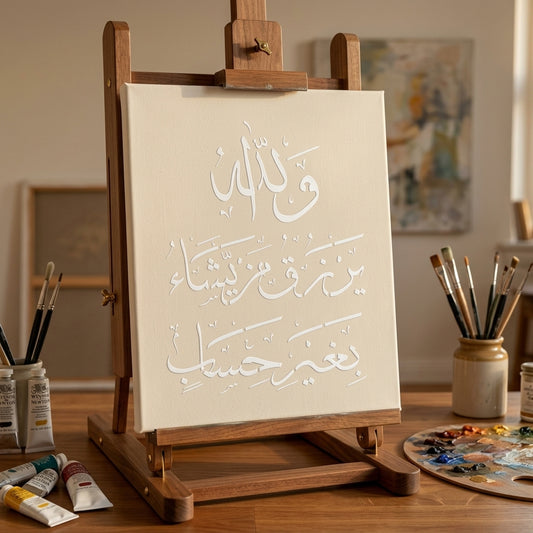 wallaho yarzuqu man yasha ( لَىِٕنْ شَكَرْتُمْ لَاَزِيْدَنَّكُمْ)Surah an-Nur 24:38 Calligraphy Islamic Reusable Stencil for Canvas and wall painting. ID #4232