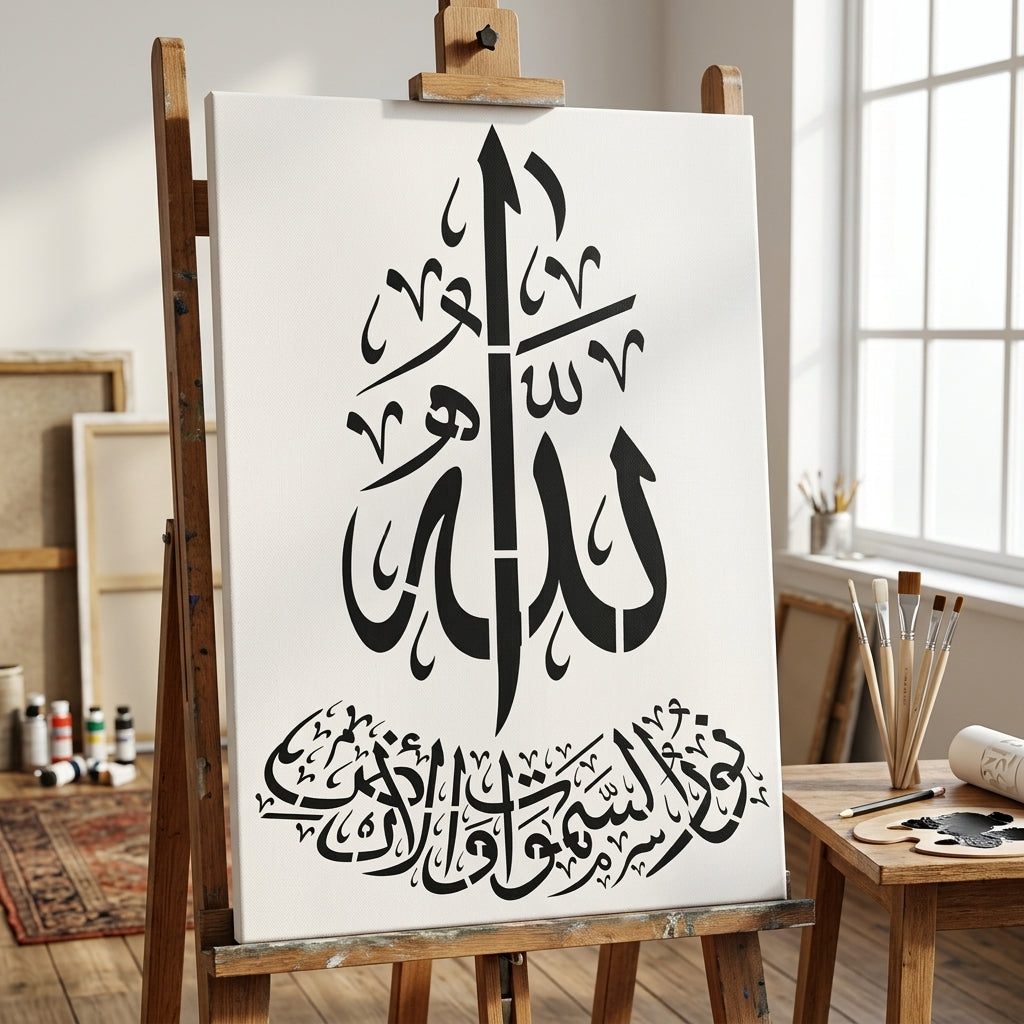 Allah o Noor-us-Samawaat wa-l-Ard – Islamic Calligraphy Reusable Stencil for Canvas and Wall Painting. ID# 4266 – ID# 207