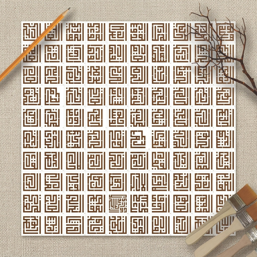 Arabic stencils Asma Ul Husna Kufic Style  , Canvas Painting , Wall painting  – ID# 187