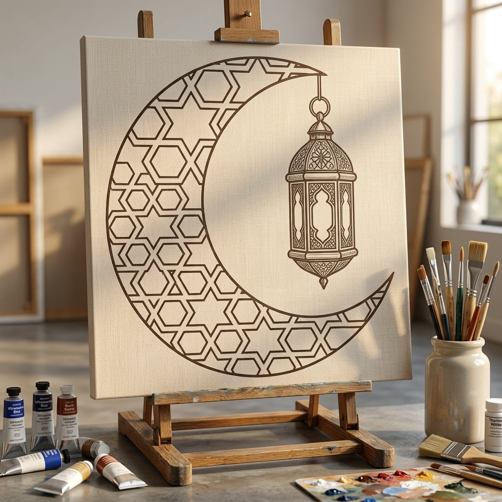 Moroccan Moon Lantern Stencil for Wall, Wood, Furniture & Ramadan Decor – Islamic Crescent Design – ID# 772