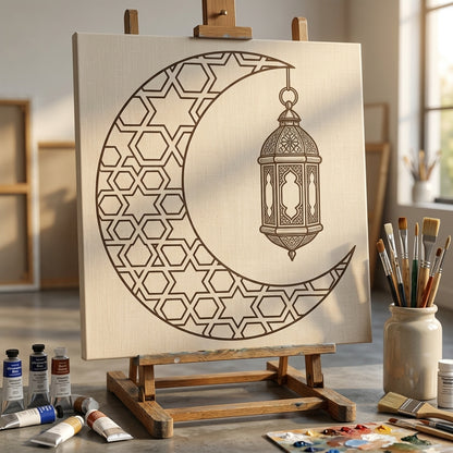 Moroccan Moon Lantern Stencil for Wall, Wood, Furniture & Ramadan Decor – Islamic Crescent Design – ID# 772