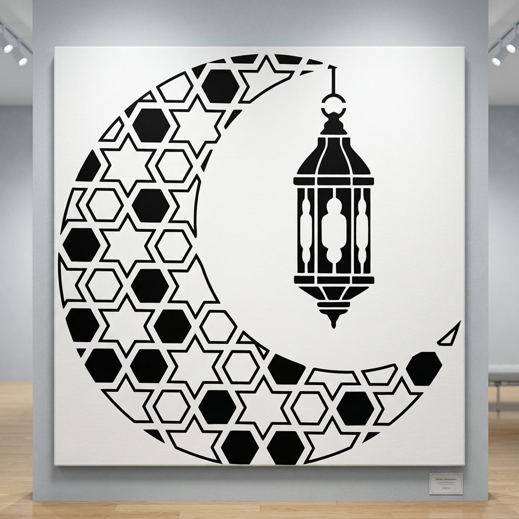 Moroccan Moon Lantern Stencil for Wall, Wood, Furniture & Ramadan Decor – Islamic Crescent Design – ID# 772