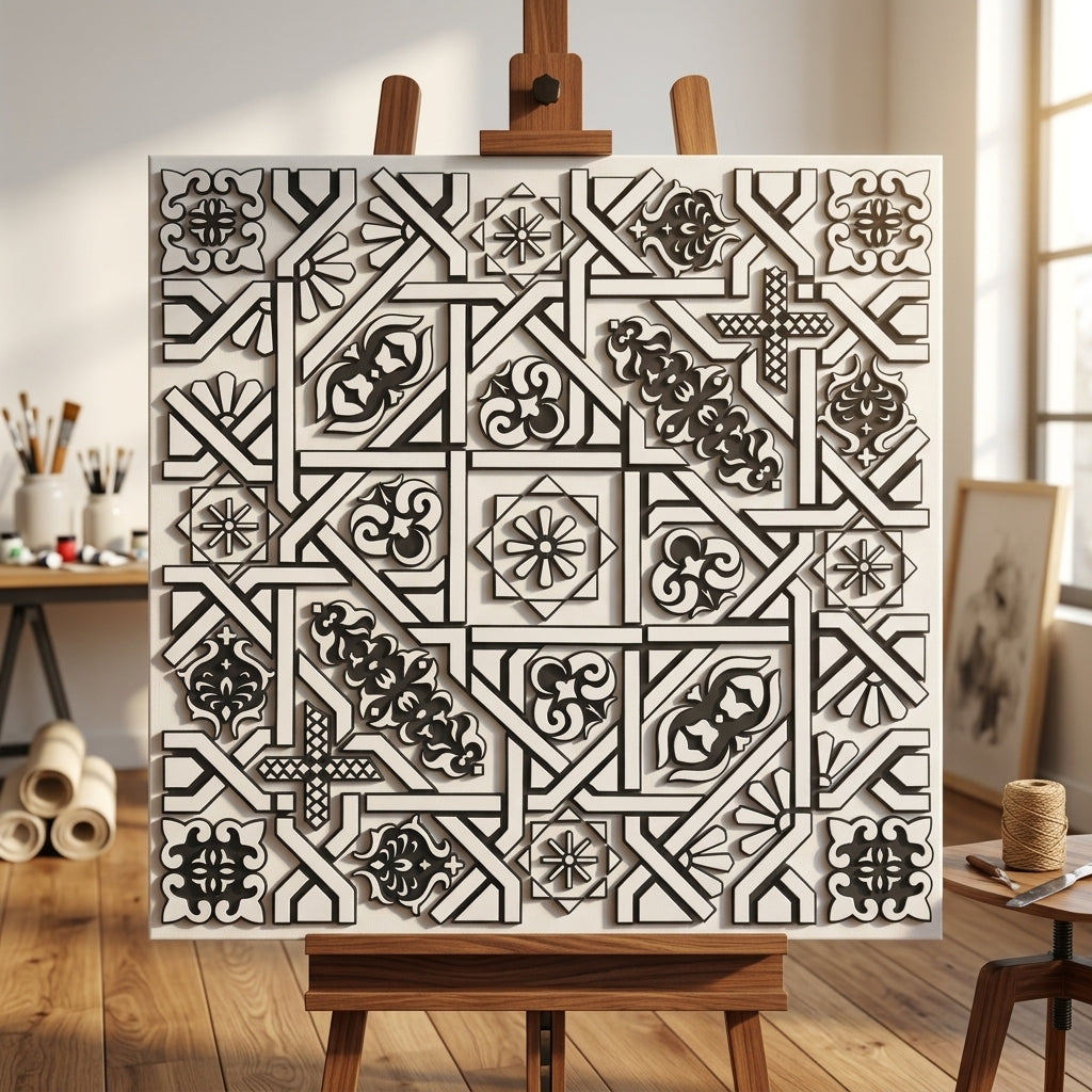 Geometric Tile Stencil for Wall, Floor & Furniture – Moroccan Square Pattern – ID# 659