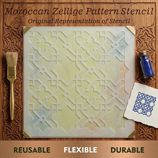 Moroccan Zellige Tile Stencil for Wall, Floor, Wood & Furniture Decor – Islamic Geometric Pattern – ID# 766