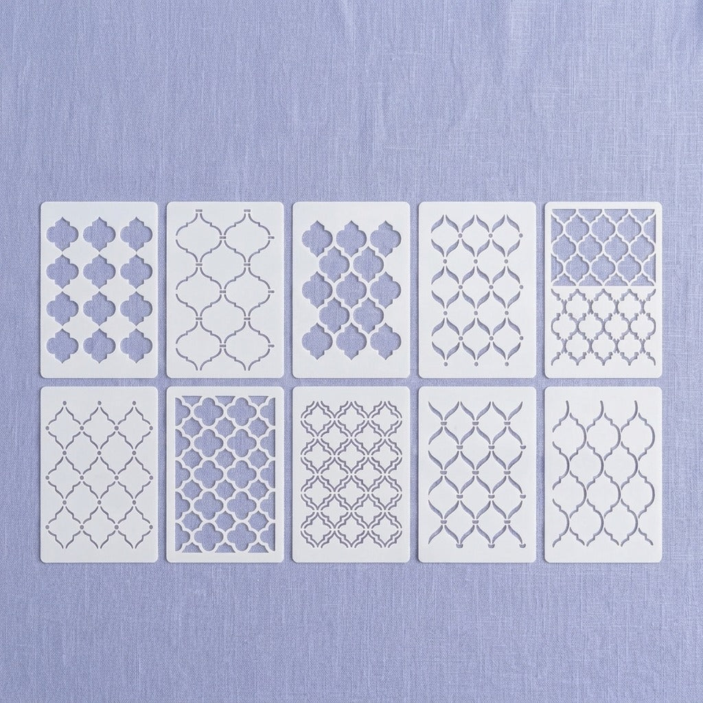 10 Pcs Ultimate Moroccan Stencils Design Pack for Cake , Wall, Fabric,  Canvas & Furniture painting  ID# 661