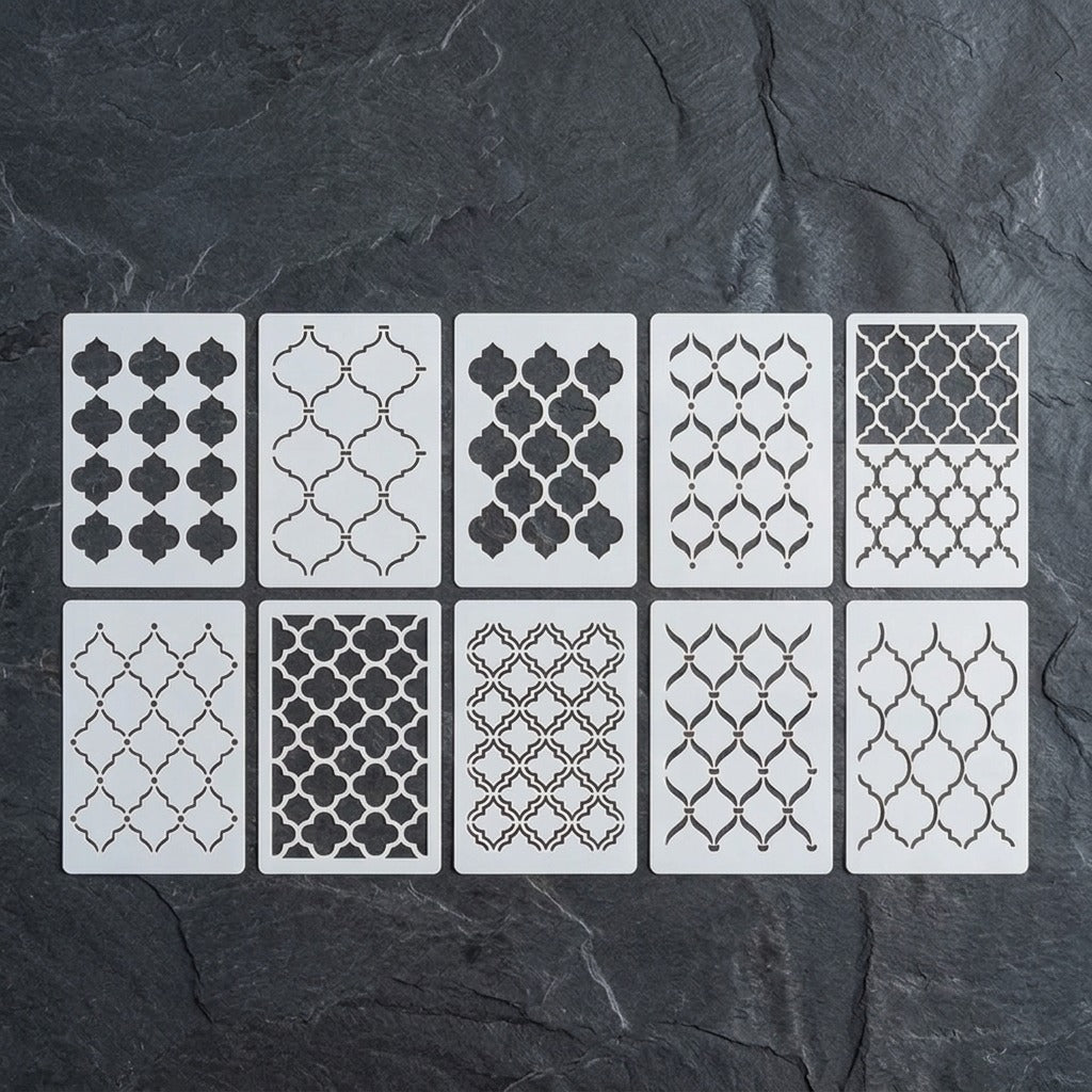 10 Pcs Ultimate Moroccan Stencils Design Pack for Cake , Wall, Fabric,  Canvas & Furniture painting  ID# 661
