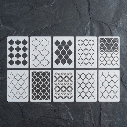 10 Pcs Ultimate Moroccan Stencils Design Pack for Cake , Wall, Fabric,  Canvas & Furniture painting  ID# 661