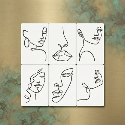 Abstract Face Stencil Bundle for Walls, Canvas & Furniture – Line Art Faces Pack – ID# 655