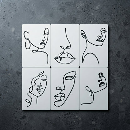 Abstract Face Stencil Bundle for Walls, Canvas & Furniture – Line Art Faces Pack – ID# 655